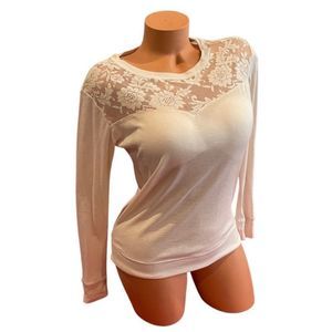 Poof Lace Crème long sleeve knit sweater top